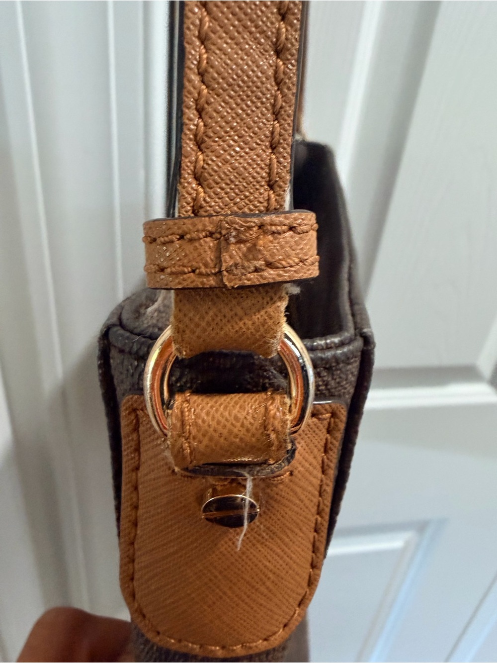 Michael Kors Brown MK Monogram Crossbody Bag with Tan Strap - Picture 3 of 5